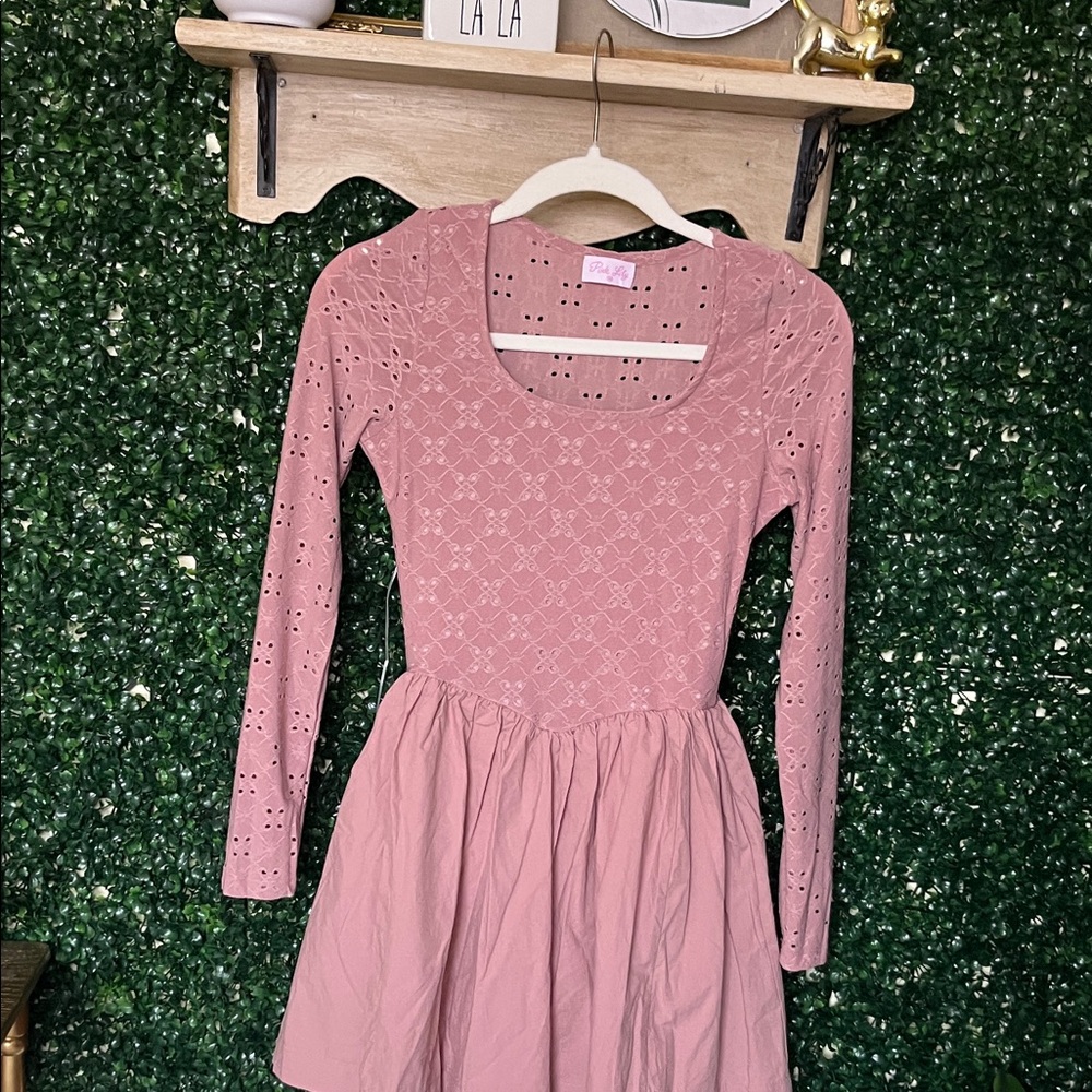 Pink Lily Pink Eyelet Mini Dress